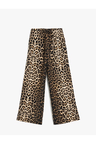 Koton Rahat Kesim Leopar Desenli Geniş Paça Pantolon Bej Desenli 5sak40151uw Ekru Desenli Ekru