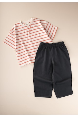Cigit Oversize T-shirt Geniş Kesim Pantolon Takım 2-10 Yaş Turuncu Çizgili