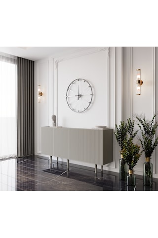 Enwood Capella Kum Taşı Rengi Mdf 4 Kapaklı Raflı 140 Lık Konsol