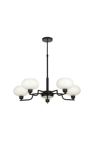 Vanna 5 Li Beyaz Camlı Salon Oturma Odası Modern Sarkıt Avize - Siyah Siyah