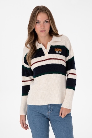 U.S. Polo Assn. Kadın Beyaz Polo Yaka Kazak 50309587-VR256
