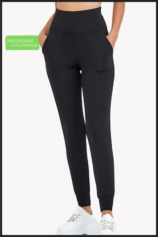 Kadın Eşofman Alt Siyah Curve Jogger Dalgıç Kumaş Yüksek Bel Çift Cepli Joggers 1061 Siyah