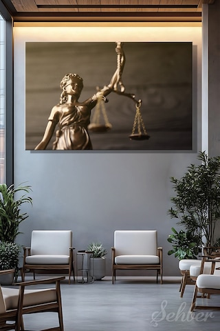 Bronz Renkli Adalet Tanrıçası Themis / Justitia Heykeli Yatay Kanvas Tablo 3867 Çok Renkli