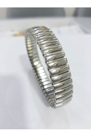 Çelik Bileklik Metal Elastikli Düz Model 1 Cm Genişlik 18 Cm Gümüş Silver Gümüş