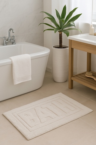 Bath Banyo Paspası 80x50 Dekoratif, Yıkanabilir, Tüylenme Yapmaz Ekru