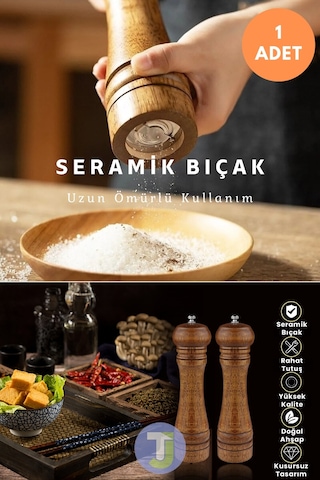 Technojet 1 Adet 22cm Doğal Ahşap Karabiber Tuz Kahve Baharat Öğütücü Ahşap Değirmen Tuzluk Biberlik