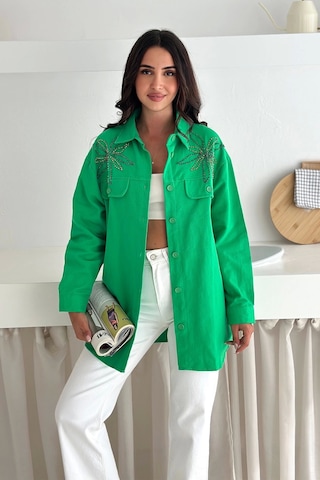 Asprin Fashion Taş Detaylı Gömlek Yeşil Yeşil