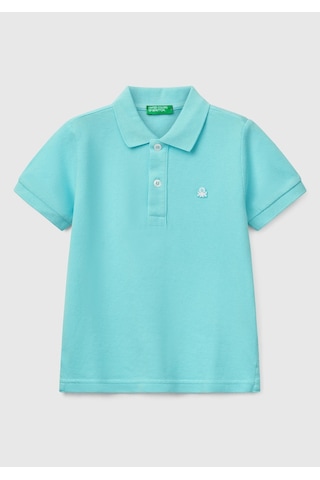 Erkek Çocuk Su Yeşili Logolu Pike Polo T-shirt Açık Mavi