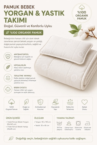 Viscolog %100 Organik Pamuk Bebek Uyku Yorgan Ve Yastık Seti Tela Çantalı