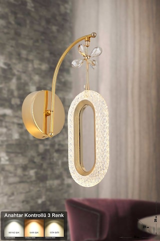 Sessi Power Ledli Modern Lüks Duvar Aplik, 3 Renk: Sarı-beyaz-gün Işığı - Gold Gold