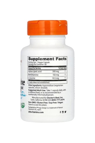 Doctor's Best Benfotiamine 150 Plus 300 Alfolipolic Acid With Benfopure 60 Veggie Kapsül