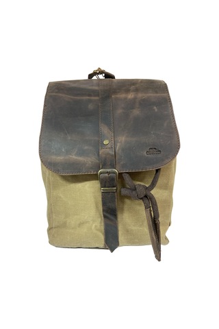 Old Cotton Cargo Deri Kanvas Tek Bölmeli Büzgülü Kapaklı Vintage Disayn Sırt Gezi Çantası Gds Erica Çanta 7120 Kahverengi