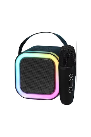 Karaoke Kablosuz Hoparlör Mikrofonlu Rgb Işıklı Bluetooth Speaker Tf Kart/usb Siyah