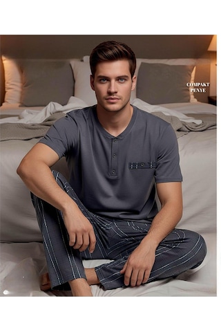 Arcan Erkek Düğme Yaka Kısa Kol Compact Penye Pijama Takımı 65130f - 1 Adet Füme
