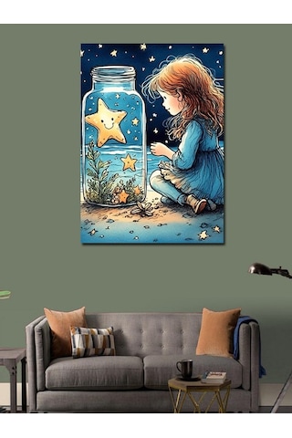 Kanvas Tablo Küçük Kız Ve Yıldızlar 70cmx100cm