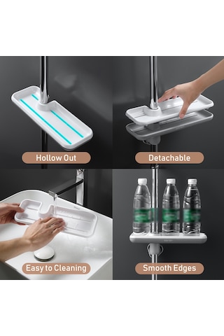 Folinda Abssu Duşu Rafı, 360 Derece Dönebilen, Sulama Delikli, Montajsız 16-27mm Boru Uyumlu , Çift Katlı Mutfak/ Banyo Depolama Rakı, Gri Gri