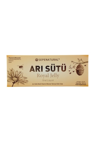 Sepe Natural Arı Sütü Kalsiyum Çinko Folik Asit C ve B Vitamin Kompleks Su Bazlı Şurup 10 Ampul x 10 ML