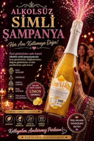 Alkolsüz Şampanya Limon Aromalı Simli İçecek Alkolsüz Salla Patlat Şampanya