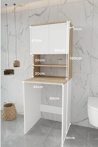 %100 Mdf Çamaşır Makinesi Dolabı Beyaz Beyaz Meşe