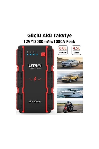 Utrai Jstar Mini 13000 mAh 1000A Jump Starter Taşınabilir Akü Takviye Cihazı + Powerbank + Led Lamba