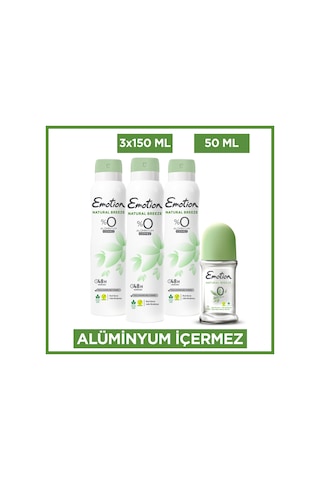 Emotion Natural Breeze Kadın Deodorant 3x150 Ml & Natural Breeze Roll On 50 Ml