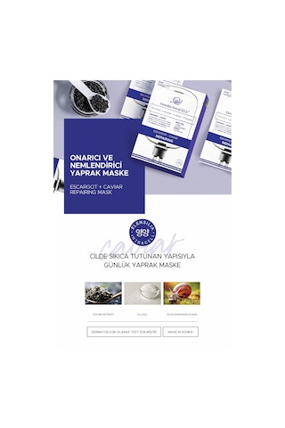Elensilia Escargot Havyar Onarıcı Nemlendirici Yaprak Maske Intracell Caviar Repairing Mask