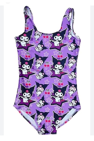 Petityu Kuromi Yıldızlı Kirazlı Mor Kız Çocuk Mayo Mor