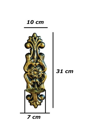 Aju Mumluk Duvar Şamdanı Aplik Ev Bahçe Balkon Ofis Dekorasyonu Özel Tasarım Hediye 31x10cm Eskitme Gold Gold