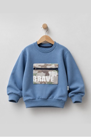 Overdo Kids Erkek Çocuk Kamuflaj Desenli Uzun Kol Sweatshirt Mavi