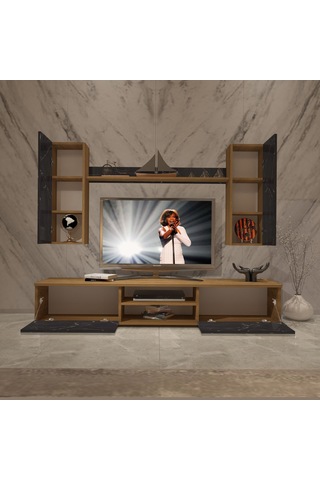 Decoraktiv Eko 5d Mdf Dvd Tv Ünitesi Tv Sehpası Pera - Siyah Mermer