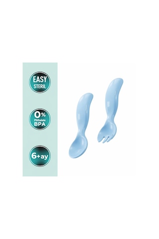 Mamajoo Ergonomik Beslenme Kaşık & Çatal Seti Mavi, 6 Ay+ İkili