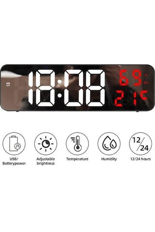 Valkyrie Nem Ölçer Dereceli Led Duvar Ve Masa Alarm Saati Kırmızı