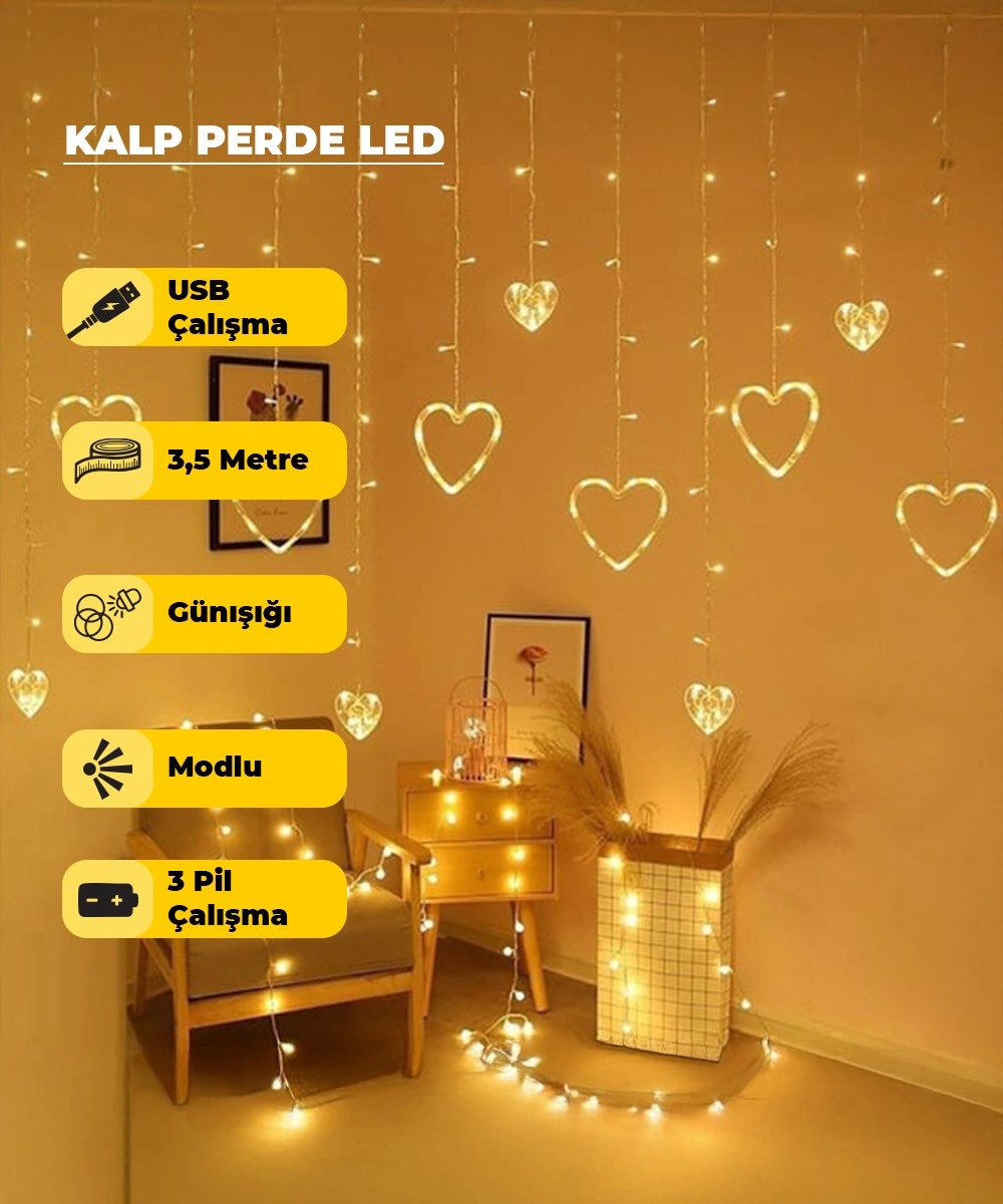 Kalpli Dekoratif Günışığı Led Usb & Pilli - 3,5 Metre - Animasyonlu 3 Metre Gün Işığı