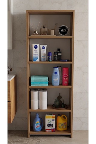 Banyo Çamaşır Dolabı 5 Raflı 150 Cm Çok Amaçlı Saklama Ve Düzenleyici Raf Atlantik Çam