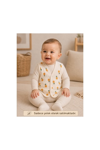 The Two Unisex Bebek Bej Ananas Desenli Örme Yelek 6-24 Ay Pamuk