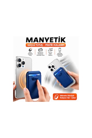 Magsafe Cüzdan Kartlık Güçlü Manyetik Standlı Telefon Kartlığı İphone Uyumlu Deri Cüzdan Lacivert