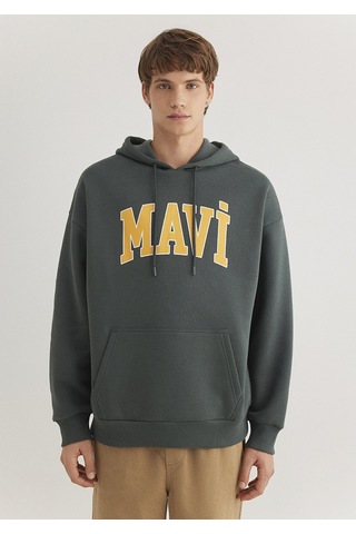 Mavi - Mavi Logo Baskılı Kapüşonlu Yeşil Sweatshirt 067149-71598 Yeşil