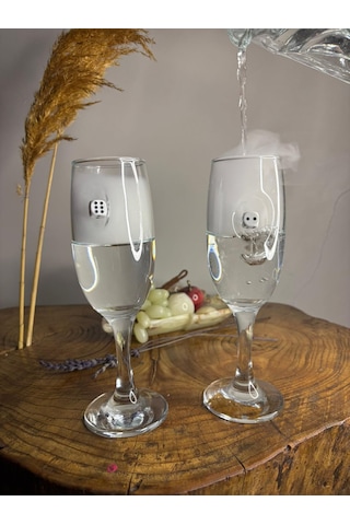 Şampanya Kadehi Zar Figürlü 2'li Şeffaf