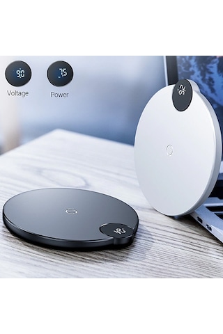 Baseus Dijital Led Ekran Kablosuz Wireless Şarj Cihazı Siyah