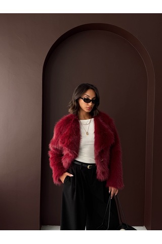 Verymoda Tavşan Tüyü Dügmeli Kaban F1970 Bordo