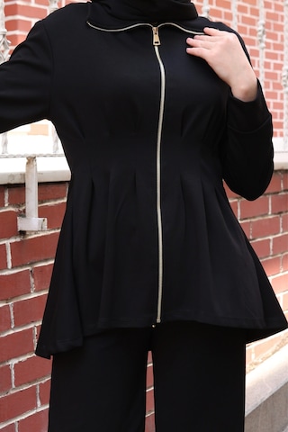 Balenbi Kadın Oversize Kesim Beli Pileli Ful Fermuarlı Modal Takım 1235 Siyah