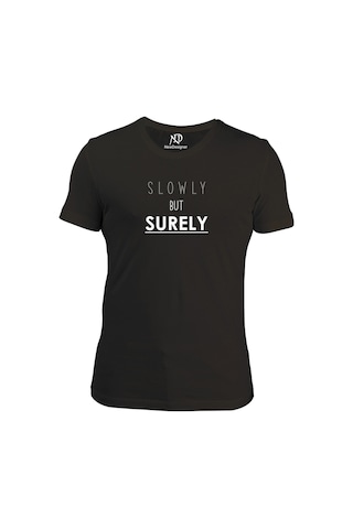Erkek Bisiklet Yaka Siyah Tshirt Slowly But Surely Baskılı 001 Erkek Bisiklet Yaka Siyah Tshirt Slowly But Surely Baskılı 001