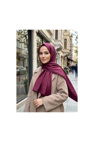 Nukra Jakarlı Pamuk Tesettür Şal Koza İpek Bordo 70 X 190 Cm