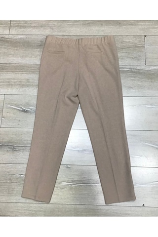 Scuba Yanlardan Cepli Önü Dikişli Paçası Çakmalı Beli Lastikli Büyük Beden Pantolon Krem