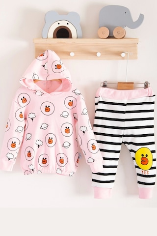 Babydonat Civciv Desenli 2'li % 100 Pamuk Kız Bebek Takımı Pembe