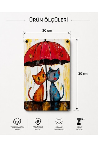 Upeka 2'li Kedi Temalı Şık Modern Tasarım Dekorasyon Metal Duvar Tablo 30cmx20cm