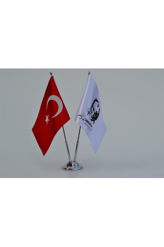 Türk Bayrağı ve Atatürk İmza İkili Masa Bayrak Takımı