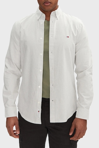 Tommy Hilfiger Çizgili % 100 Pamuk Slim Fit Uzun Kollu Gömlek Erkek Gömlek Dm0dm20668 Gy1 Koyu Yeşil