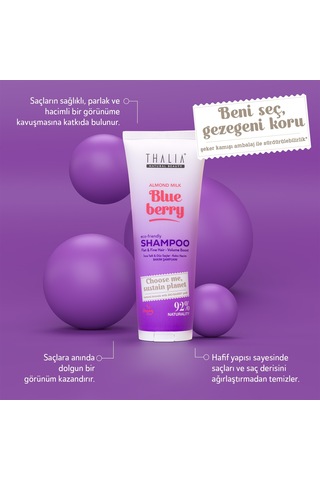 Thalia Badem Sütü & Yaban Mersini Özlü İnce Telli & Düz Saçlar İçin Bakım Şampuanı 250 ML