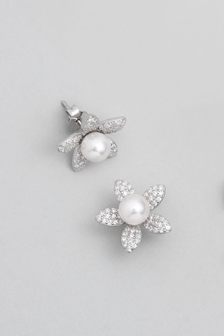 So Chic İnci Çiçeği 18 Ayar Beyaz Altın Kaplama Gümüş Seti 28306438
